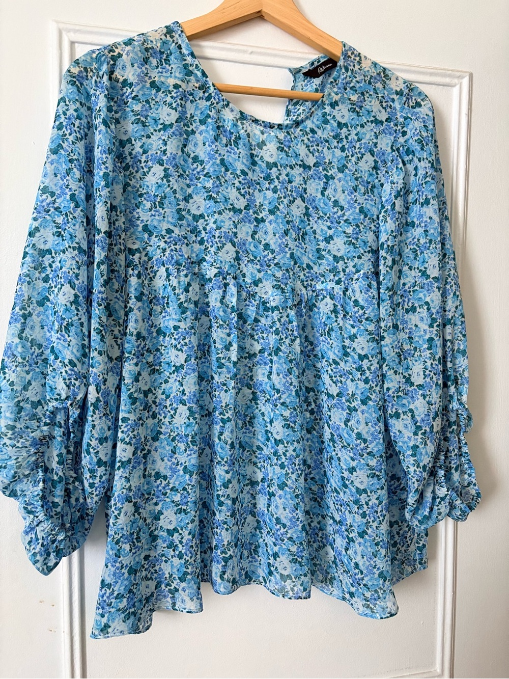 Lightweight, Flowy, Blue Floral Peasant Blouse - chiffon